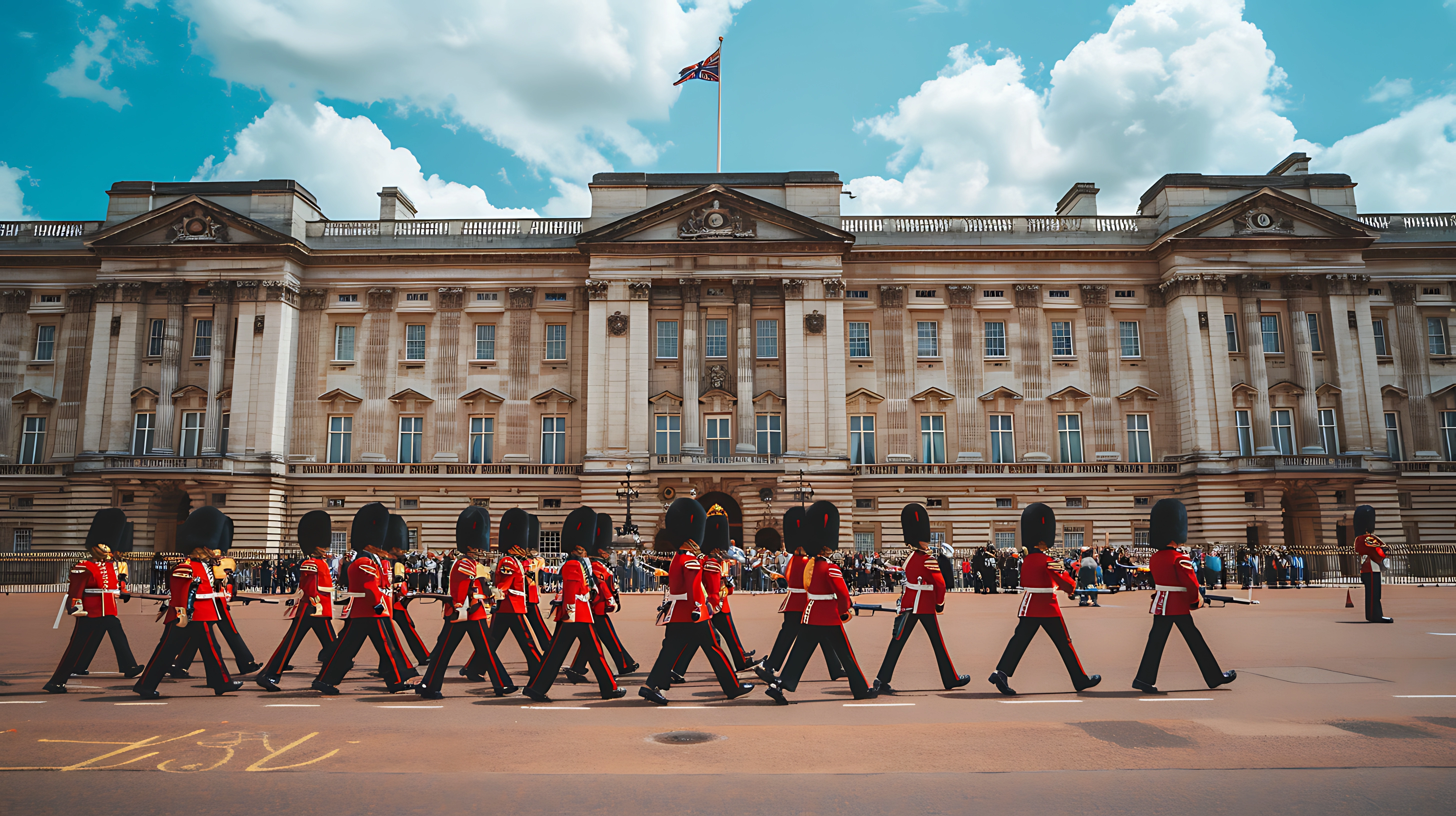kings-guard-marching-in-front-of-buckingham-palace